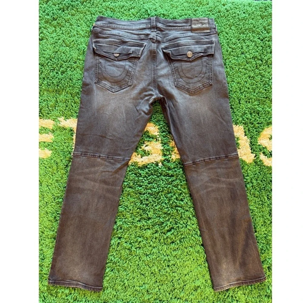 True Religion Jeans Mens 42 Black Excellent Faded Straight Leg Horseshoe Pocket